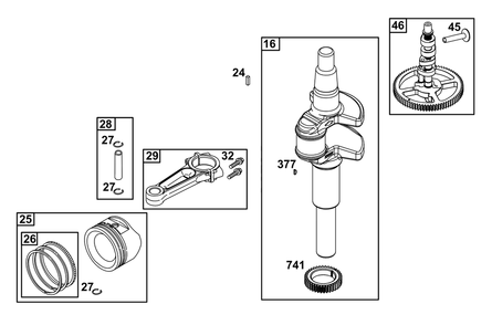 Crankshaft Group Diagram and Parts List for 49E877-0036-Z1  Briggs and Stratton Engine